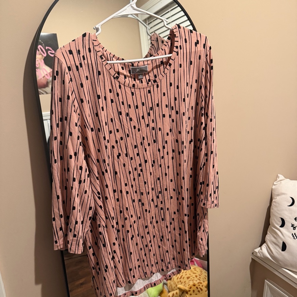 JM Collection Blush Pink & Black Pattern Top XL 3/4 Sleeve